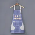 Blue grid waterproof kitchen apron with hand wipe towels, stylish and oil-proof home cooking wear. - Hand-wipe Style / Blue