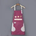 Waterproof plaid kitchen apron with side hand wipe pockets, stylish cooking bib for women daily use. - Hand-wipe Style / Burgundy