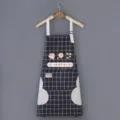Waterproof kitchen apron with hand wiping towels grid pattern and cute pockets for cooking. - Hand-wipe Style / Black