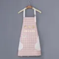 Pink plaid waterproof kitchen apron with hand wiping towels pockets cute strawberry cooking bib - Hand-wipe Style / Dusky Pink