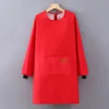 Long sleeve waterproof kitchen apron work smock with front pocket in red color new - Regular Fit / Red