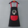 Waterproof kitchen cooking apron for women, cute rabbit print with red pockets and straps. - Black with Red Pocket