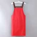 Waterproof kitchen apron with pockets, red PVC kitchen work apron for cooking and baking. - Regular Fit / Red