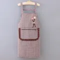 Brown plaid cotton kitchen apron, breathable anti-stain cooking apron for women home use style - Coffee