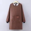 Long sleeve waterproof PVC apron kitchen workwear with front pocket brown cooking apron bib. - Regular Fit / Coffee