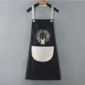 Stylish waterproof kitchen apron with cute bunny print, adjustable straps and large pocket. - Black with Grey Pocket