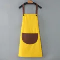 Grembiule da cucina per adulti giallo con bretella marrone e grande tasca, abbigliamento da lavoro. - Giallo con tasca caffè