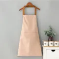 Delantal de lona caqui con tirantes marrones y bolsillos dobles para cocina café trabajo - Cordón de cuello / Caqui