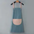 Grembiule da cucina impermeabile per adulto collo appeso abbigliamento blu rosa con tasca. - Azzurro polvere con tasca rosa
