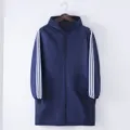 Dark blue hooded long apron waterproof workwear coat with white stripes for adults - XL / Dark Blue