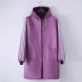 Long sleeve purple fleece smock waterproof warm winter workwear jacket with hood and pockets - XL / Pink