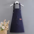 Delantal de pintura de lona para niños azul oscuro con tirantes bolsillos y botones metal - Azul