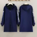 Dark blue fleece-lined thickened long-sleeve hooded workwear apron coat variant style. - XL / Dark Blue