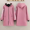 Pink fleece lined waterproof workwear hoodie jacket, warm long sleeve coverall for adults. - XL / Pink