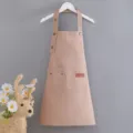 Kids khaki canvas apron, children painting smock with pocket and metal snap buttons variant. - Khaki