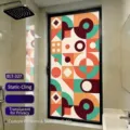 Retro geometric pop art frosted static cling window film for bathroom privacy protection - Translucent Static Cling Style / 30*60cm