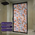 Floral pattern static frosted window privacy film for bathroom and home use - Opaque Privacy Floral Contrast Style (BLT-332) / 30*60cm