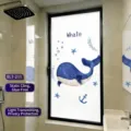 Frosted static cling window privacy film featuring a cute blue cartoon whale design - Translucent Opaque Style / 30*60cm