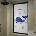 Cartoon blue whale frosted static cling window film for bedroom bathroom privacy - 不透光防窥款 / 30*60cm