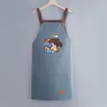 Waterproof kitchen apron for cooking, oil-resistant work clothes with pocket and cute print. - Regular Fit / Leather Blue
