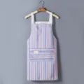 Striped Cotton Linen Kitchen Apron with Pockets Adjustable Cross Back Cooking Work Apron - Blue