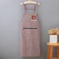 Cotton Plaid Kitchen Apron with Zipper Pocket and Cute Bear Print for Cooking Baking Wear - Coffee