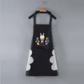 Schwarze Küchenschürze mit Hasen-Print, seitlichen Handtuch-Einsätzen, wasserdichte Arbeitskleidung. - Nackenhalter-Handtuch-Erwachsenenhase Ganz Schwarz