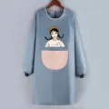 Grembiule da cucina impermeabile a maniche lunga con stampa di cartoni animati e casacca da lavoro. - Azzurro polvere con tasca rosa