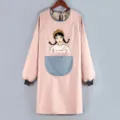 Grembiule da cucina impermeabile a maniche lunghe con tasche per uso domestico - Rosa antico con tasca blu