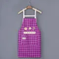 Purple grid kitchen apron with front pocket, cute strawberry print and comfortable adjustable straps. - Purple-Standard
