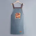 Waterproof oilproof printed kitchen apron with straps pocket cooking bib apron for home use - Regular Fit / Leather Blue