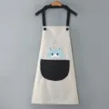 Grembiule da cucina impermeabile per cucinare con stampa cartoon e grande tasca frontale. - Vestibilità regolare / Grigio con tasca nera