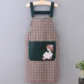 Donna Grembiule da Cucina a Quadri con Tasca Traspirante Cotone Lavoro Casalingo - Verde Scuro