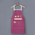 Grembiule da cucina a quadri bordeaux con spalline bianche e tasca carina per cucinare. - Rosso vino - Stile standard