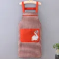 Grembiule da cucina in cotone da donna, copricapo a quadretti traspirante con tasca. - Arancione