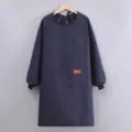 Dark blue long sleeve canvas apron, kitchen cooking work clothes with front pockets variant - Blue