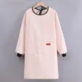 Long sleeve waterproof kitchen apron smock with pockets, comfortable home cooking work clothes - Off White