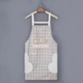Grey grid waterproof kitchen apron with hand-wiping towels and cute pocket for daily cooking. - Hand-Wiping Style - Grey