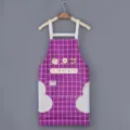 Stylish purple plaid kitchen apron with dual hand wipe fleece patches and front pocket. - Hand-Wiping Style - Purple