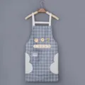 Waterproof kitchen apron with hand wipe fleece pockets, blue plaid design for cooking cleaning. - Hand-Wiping Style - Dusty Blue