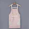 Pink plaid kitchen apron with wipeable hand towels and cute strawberry flower print. - Hand-wipe Style - Dusty Pink