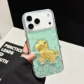Glitter epoxy phone case for iPhone 16 15 14 Pro Max shiny gold lucky horse cover - Green