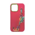Vibrant pink liquid silicone phone case featuring a colorful chain strap and cute bear charm. - Rose Red