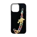 Silicone phone case featuring a cute bear pendant and colorful chain, detailed close-up view. - Black / Xiaomi 13