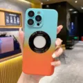 Verloop magnetisch telefoonhoesje compatibel met iPhone, tweetonig ontwerp met metalen ring. - Blauw Oranje / iPhone 14