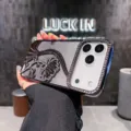 Bling rhinestone TPU phone case with 3D black floral vine pattern for iPhone protective cover. - iPhone17Pro max / Black