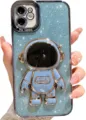 Luxury sparkly blue phone case featuring electroplated 3D astronaut stand for iPhone. - 14 Pro Max / Sierra Blue