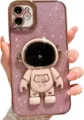 Pink glitter iPhone case with electroplated astronaut stand and camera protection cover. - Pink