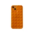 Close-up detail of glossy orange 3D pyramid geometric phone case showcasing soft texture. - Orange Red / iphone11