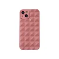 Pink 3D pyramid textured phone case detail view, geometric glossy protective back cover. - Pink / iphone11
